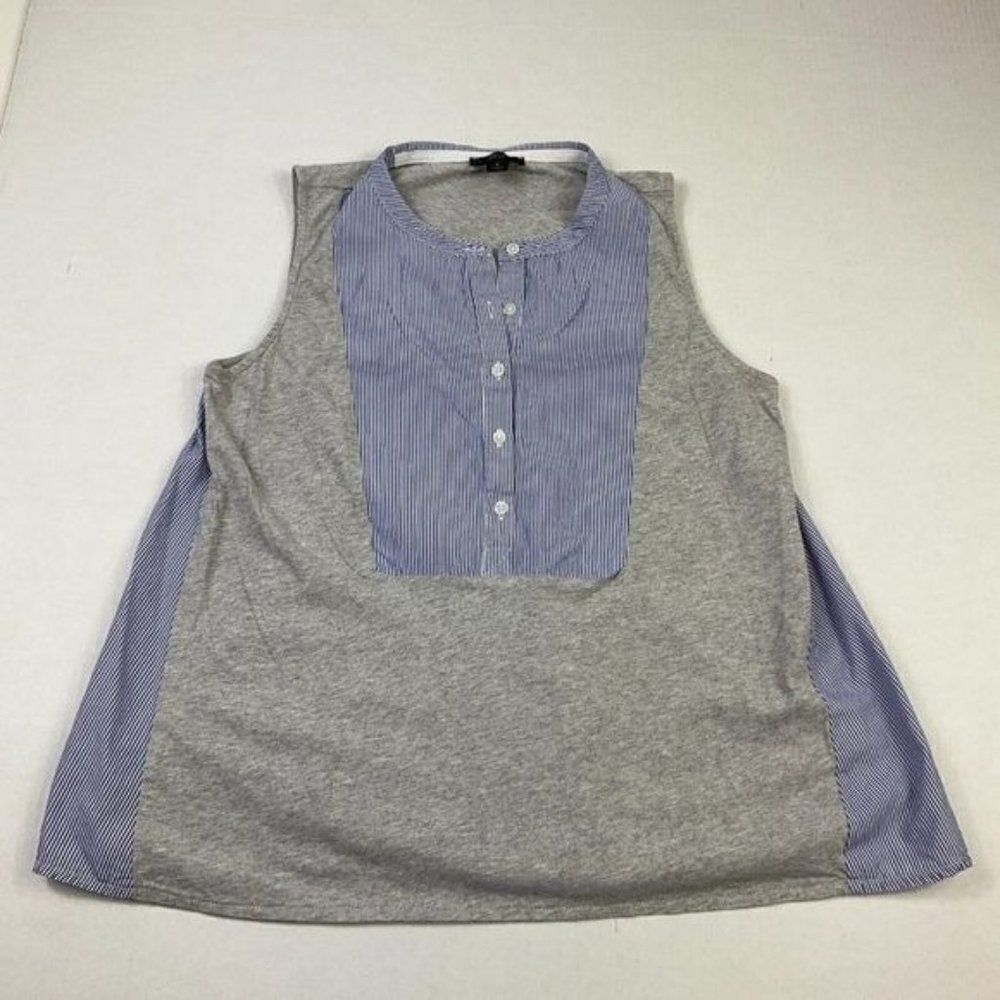 J.Crew Womens Cotton Mixed Media Henley Tank Top Sleeveless Button Shirt S Small